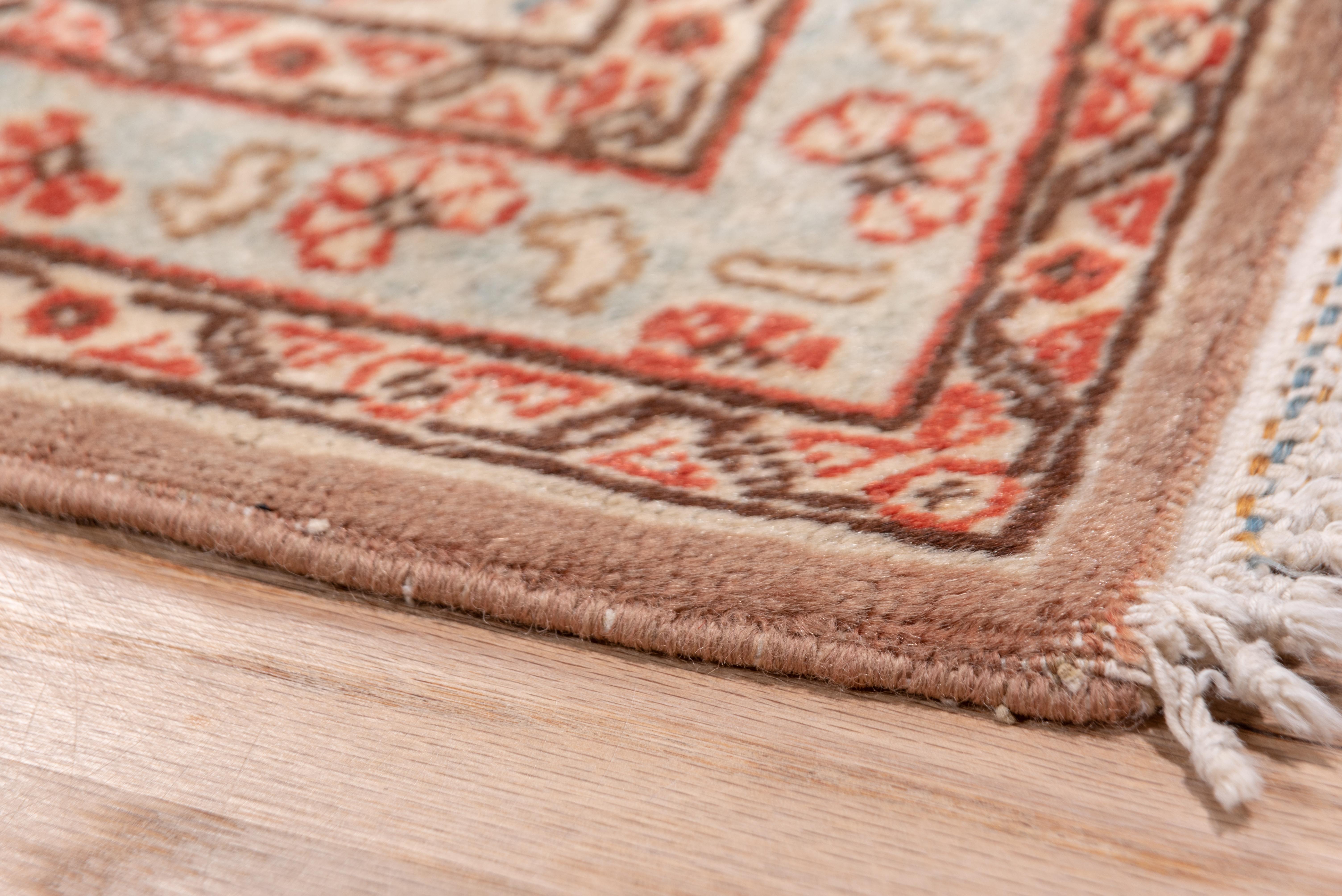Hand-Knotted Long Antique Persian Tabriz Runner, Light Brown Field and Light Brown Borders