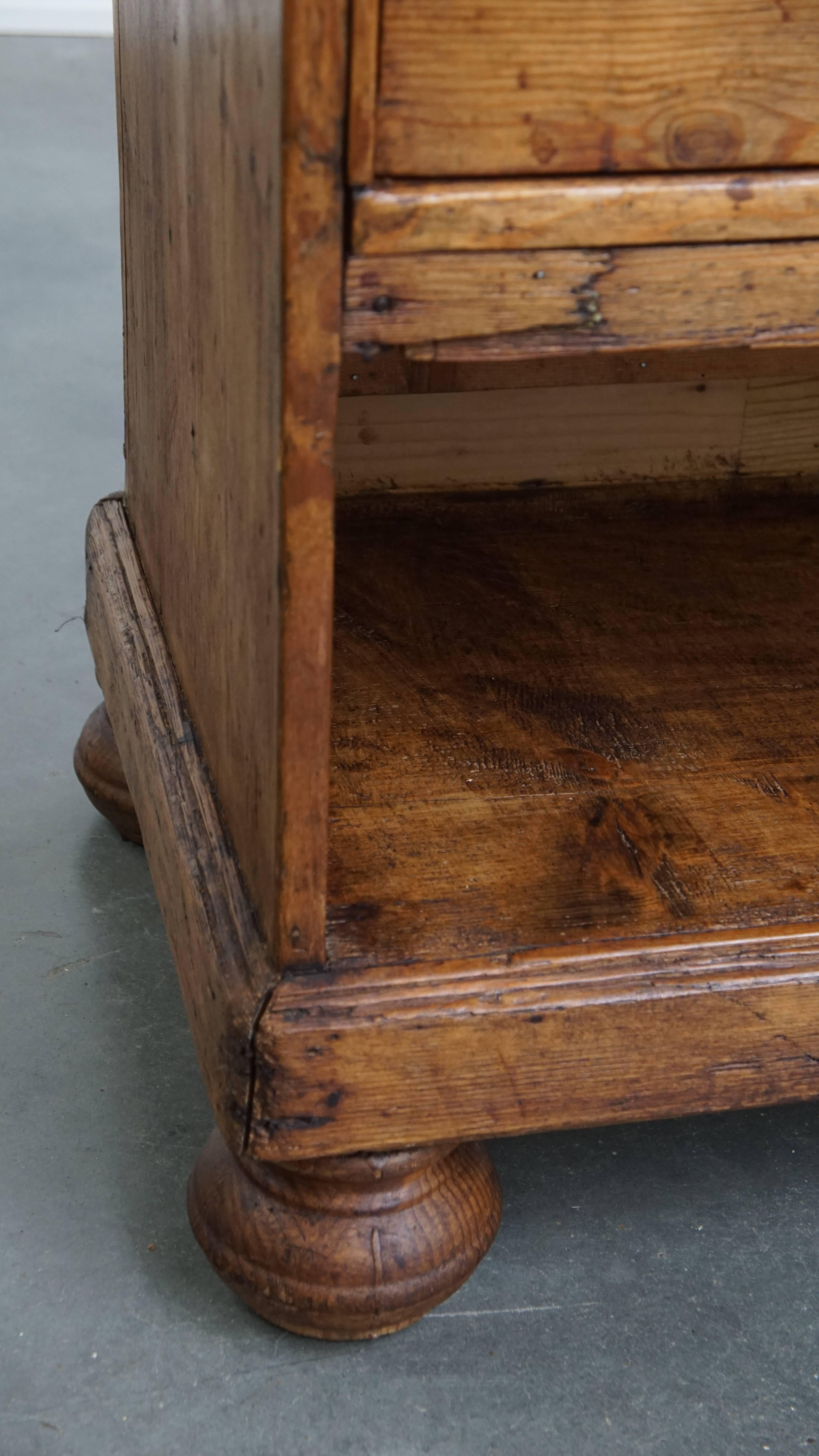 Long Antique Pine Wood Counter / Sideboard with 16 Drawers For Sale 5