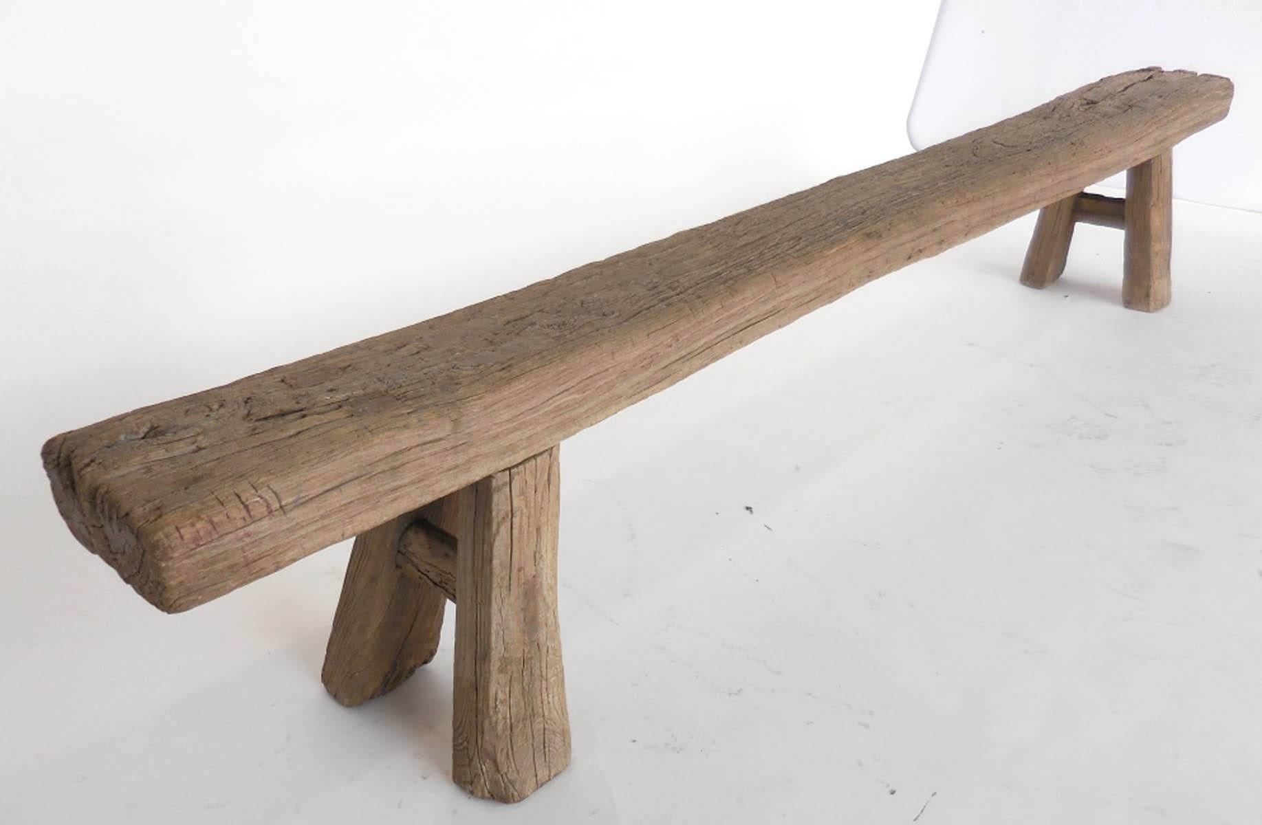 Long Antique Primitive Japanese Elm  Bench 1
