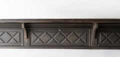 Long Antique Rustic Carved Solid Oak Wall Mounted Shelf, 19th Century