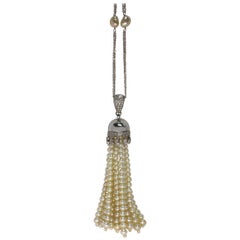 Long Antique Style Sautoir  Pearl and diamond Necklace
