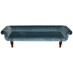 Long Antique Sofa in Strie Blue Velvet