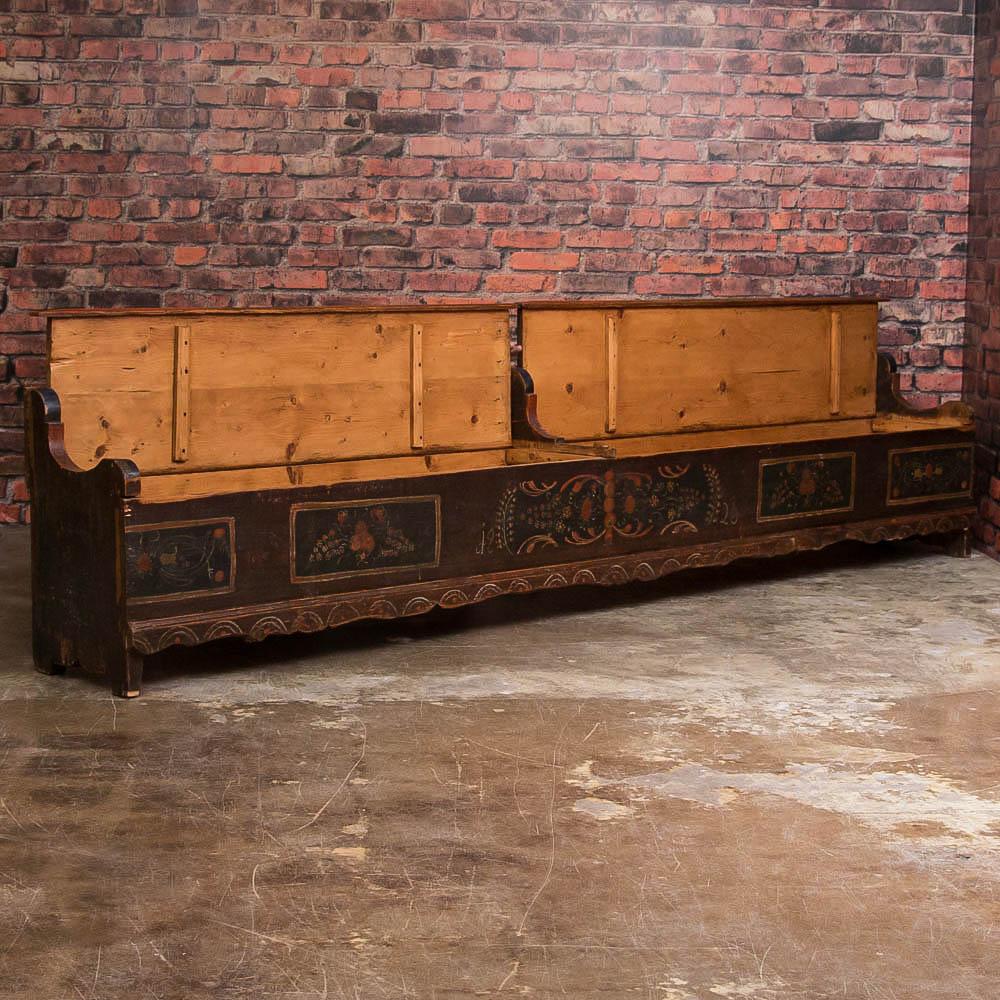 Romanian Long Antique Storage Bench with Original Folk Art Paint