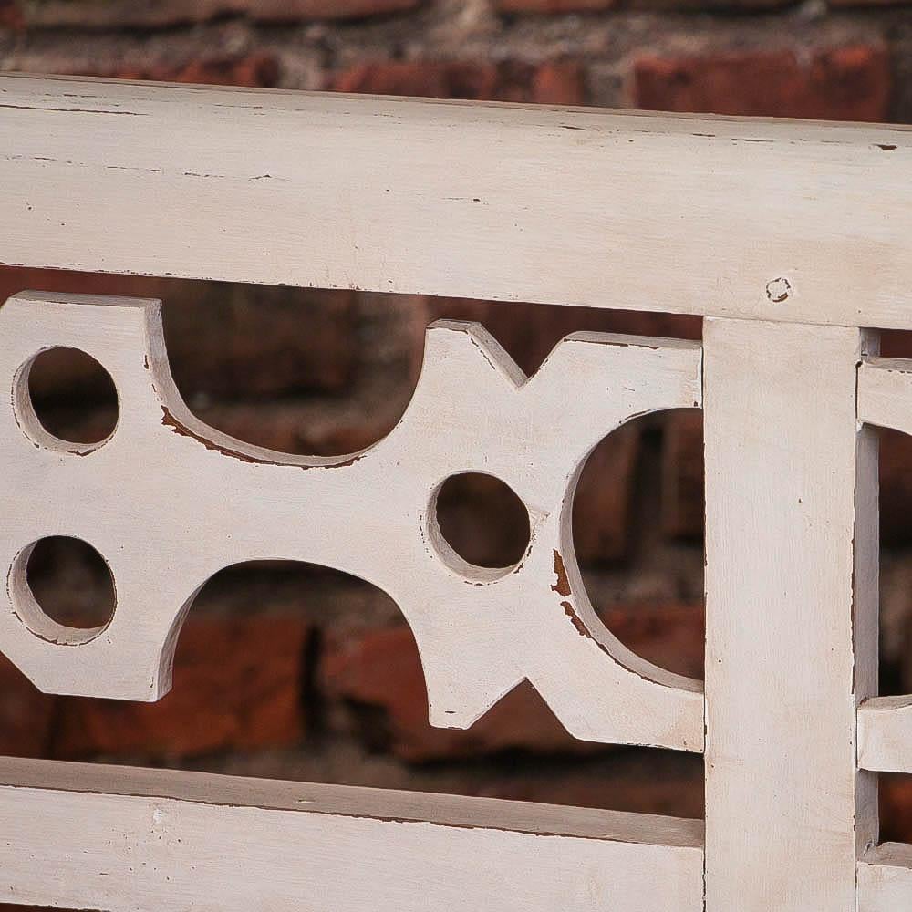 19th Century Long Antique Swedish Bench with White Paint