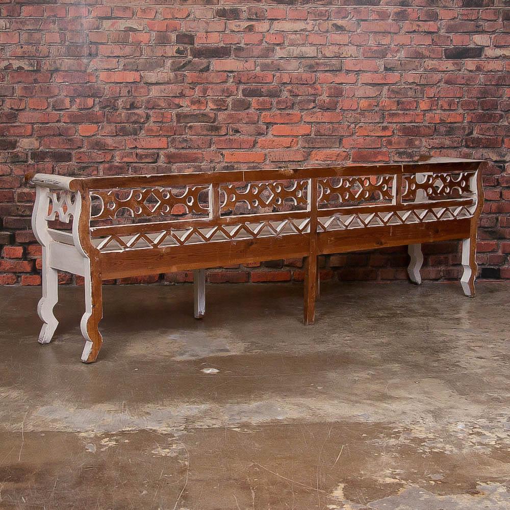 Long Antique Swedish Bench with White Paint 2