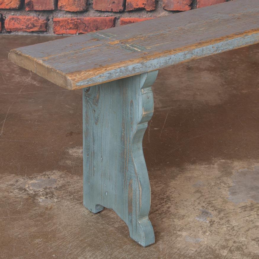 19th Century Long Antique Swedish Country Pine Bench Painted Gray