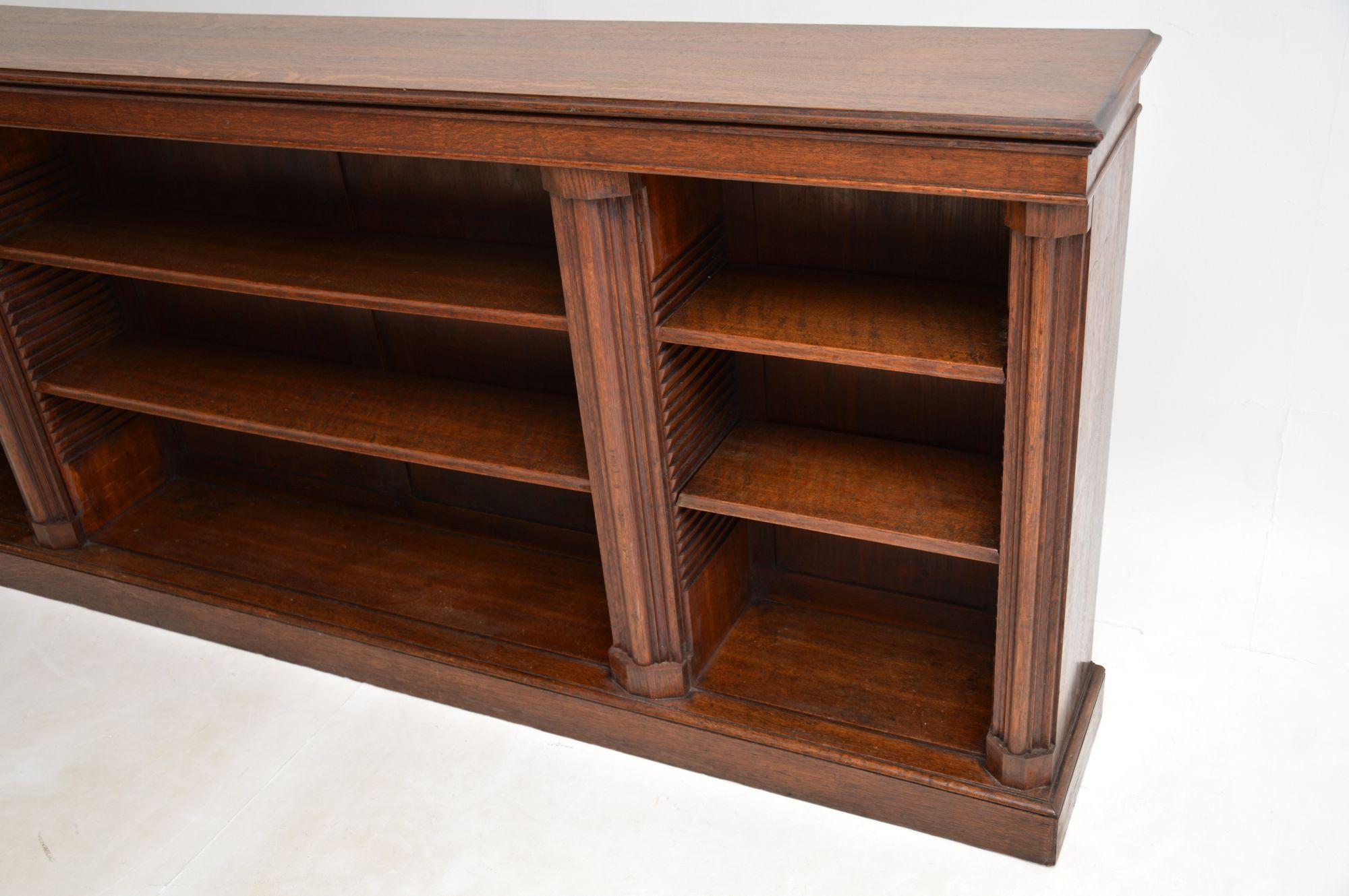 Long Antique Victorian Solid Oak Open Bookcase 5