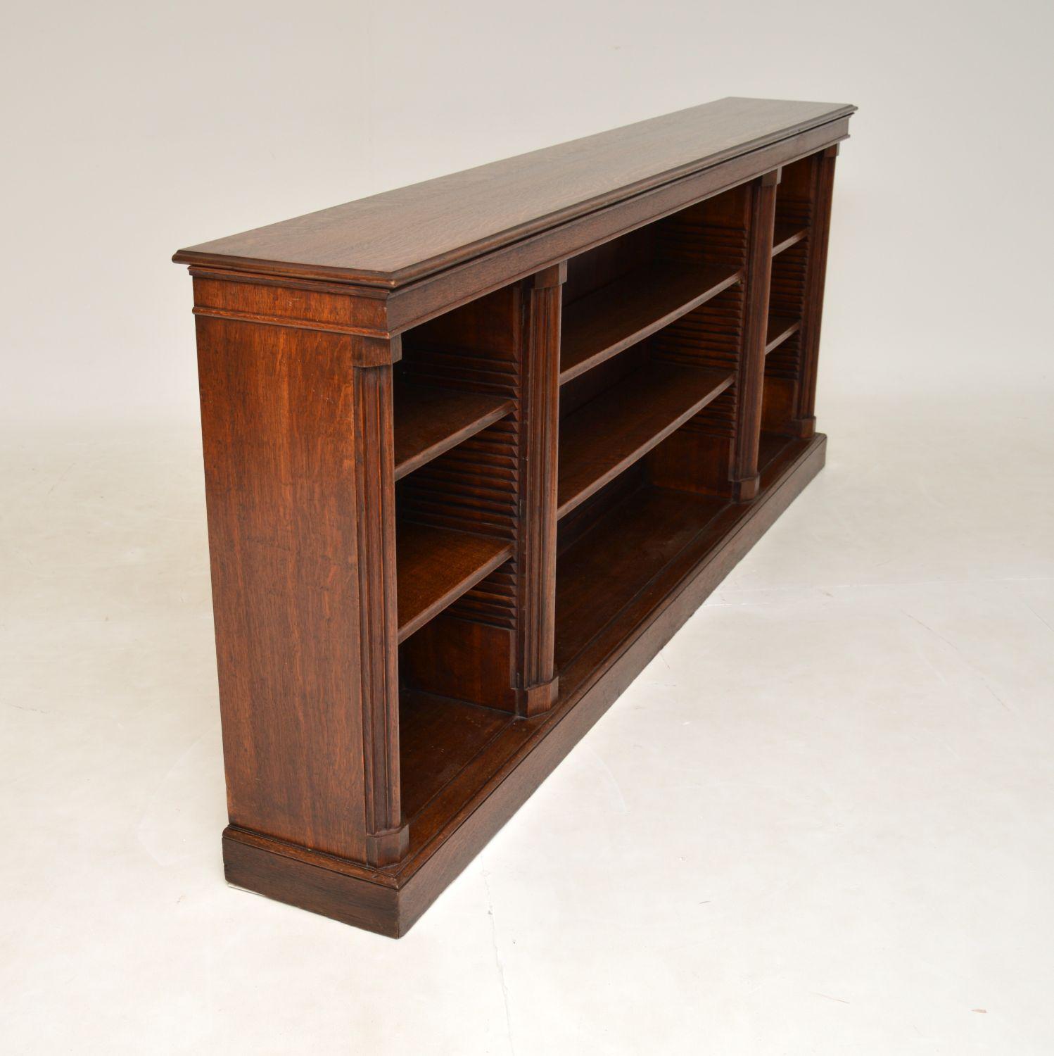 Long Antique Victorian Solid Oak Open Bookcase 6
