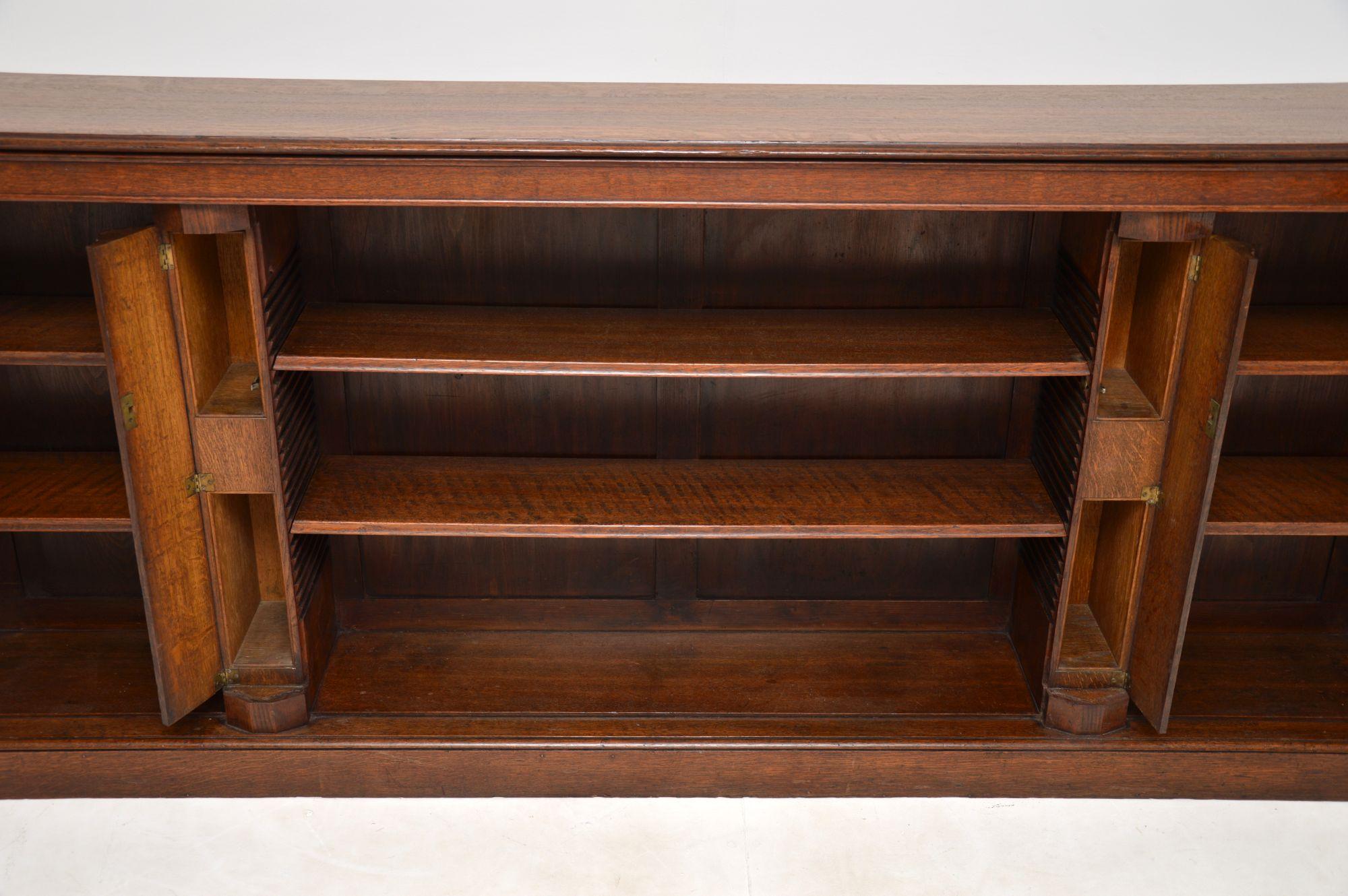 Late 19th Century Long Antique Victorian Solid Oak Open Bookcase