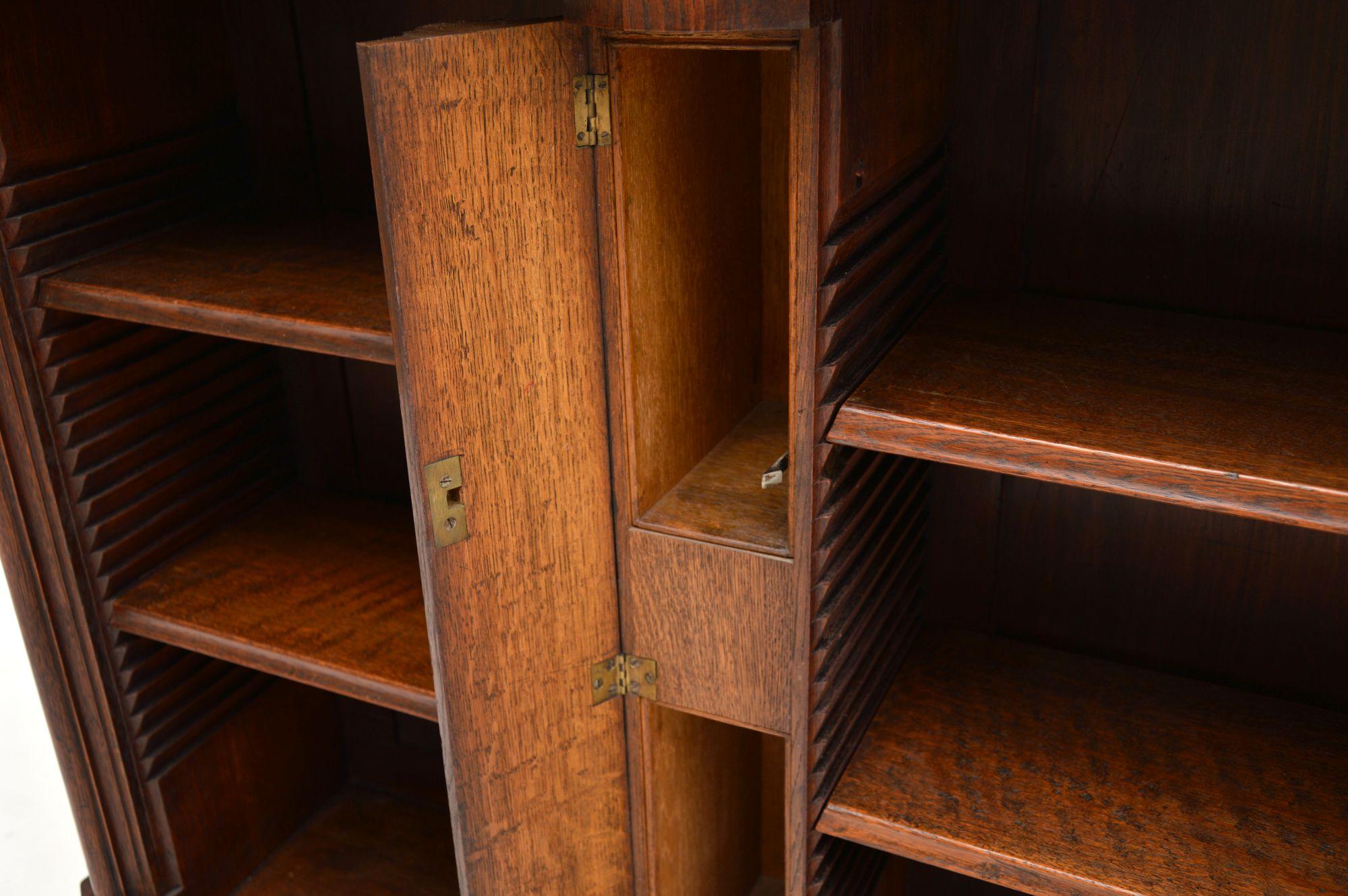 Long Antique Victorian Solid Oak Open Bookcase 1