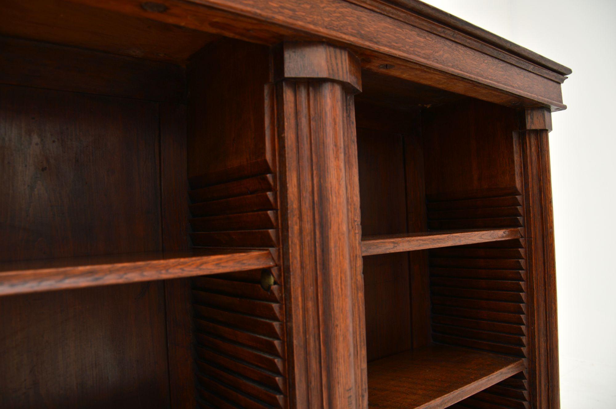 Long Antique Victorian Solid Oak Open Bookcase 2