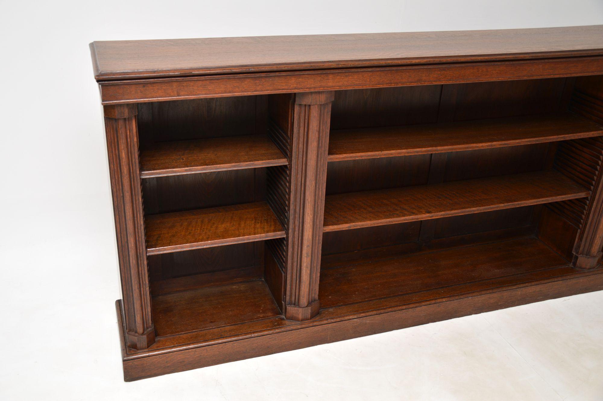 Long Antique Victorian Solid Oak Open Bookcase 4