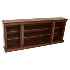 Long Antique Victorian Solid Oak Open Bookcase