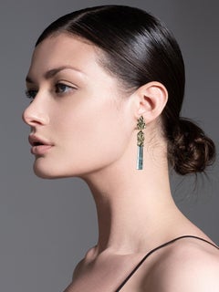 Long Aquamarine Gold Earrings Ivy Art Nouveau Style Blue Beryl