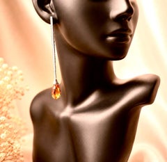 Longues boucles d'oreilles architecturales en or 18K Citrine Briolette Diamant et émail