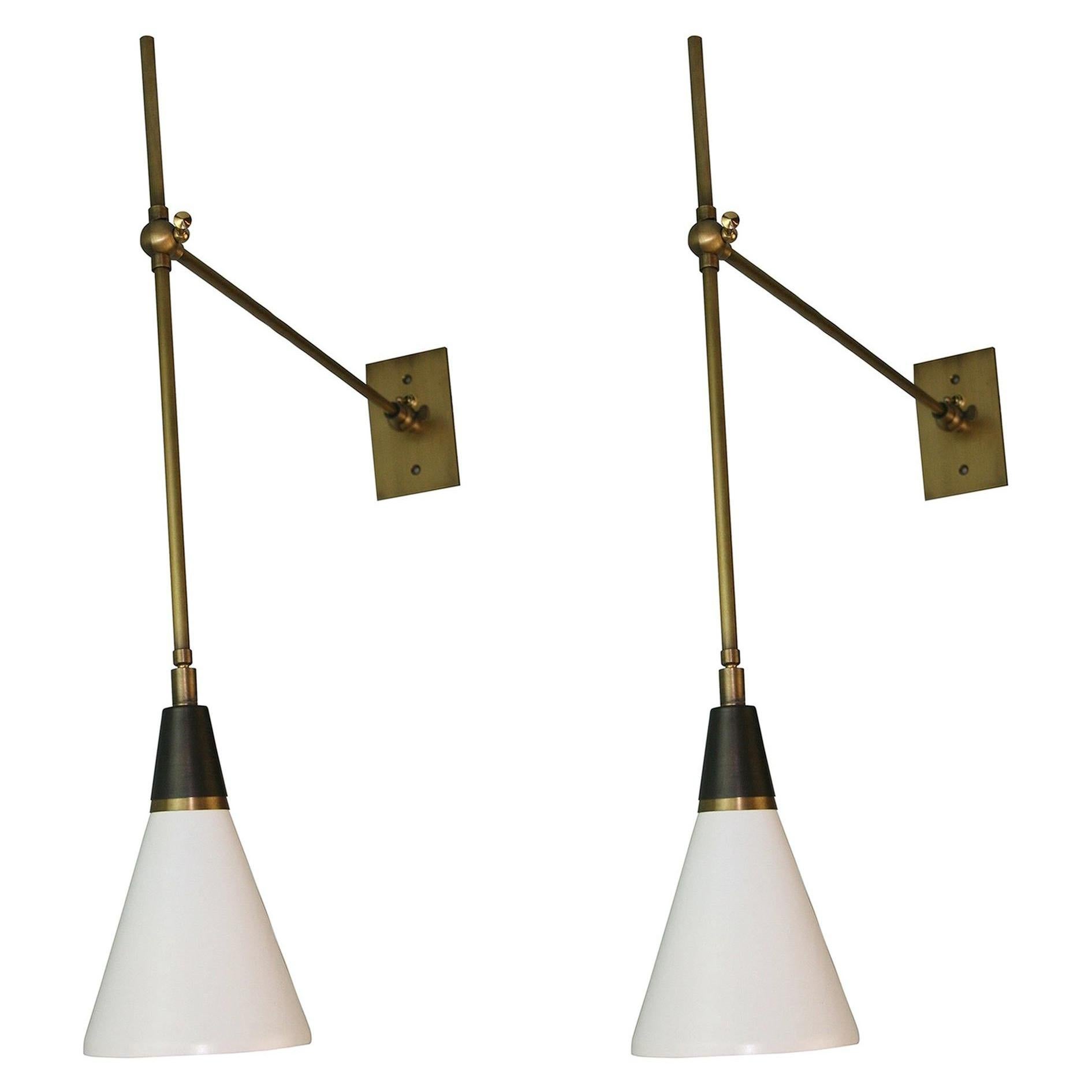 Pair of Adjustable Brass Wall Sconces, Vintage Design, 1970s, USA