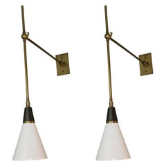 Pair of Adjustable Brass Wall Sconces, Vintage Design, 1970s, USA