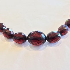 Long Art Deco Cherry Amber faceted bead necklace