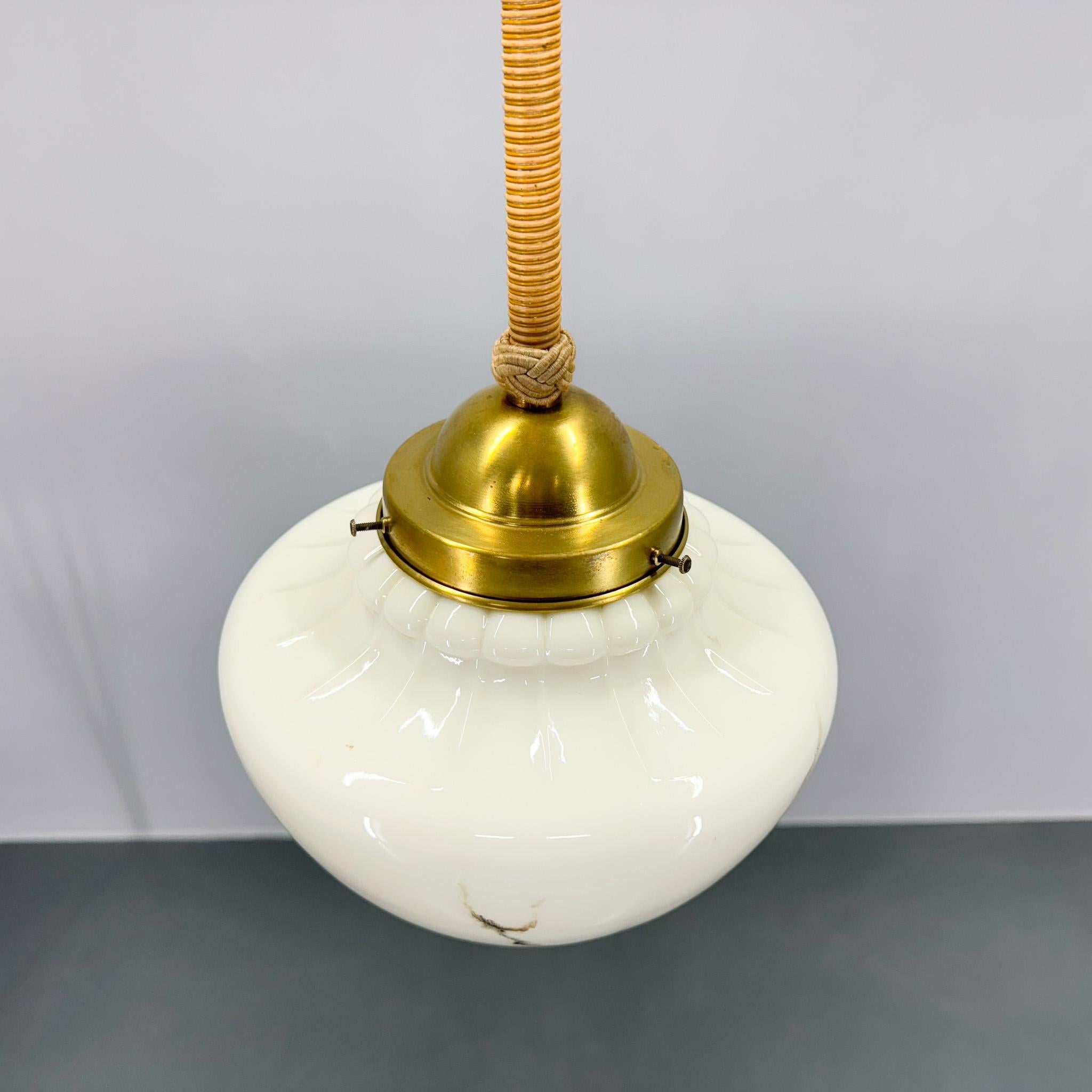Long Art Deco Marble Glass & Brass Pendant Light, Germany 1930's, Restored For Sale 6