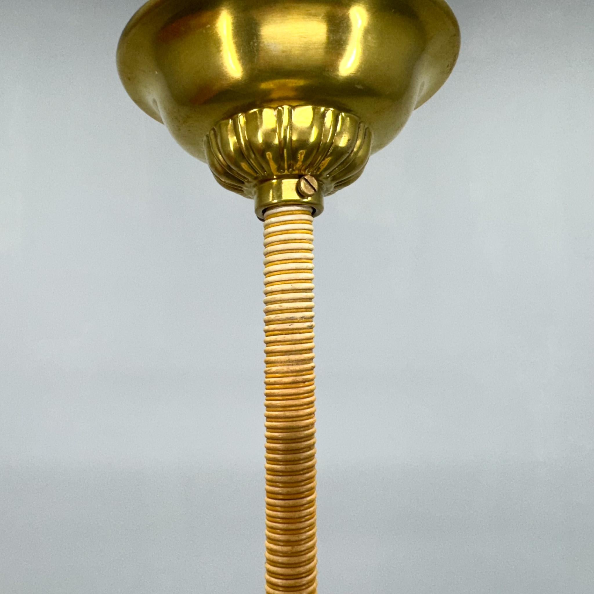 Long Art Deco Marble Glass & Brass Pendant Light, Germany 1930's, Restored For Sale 5