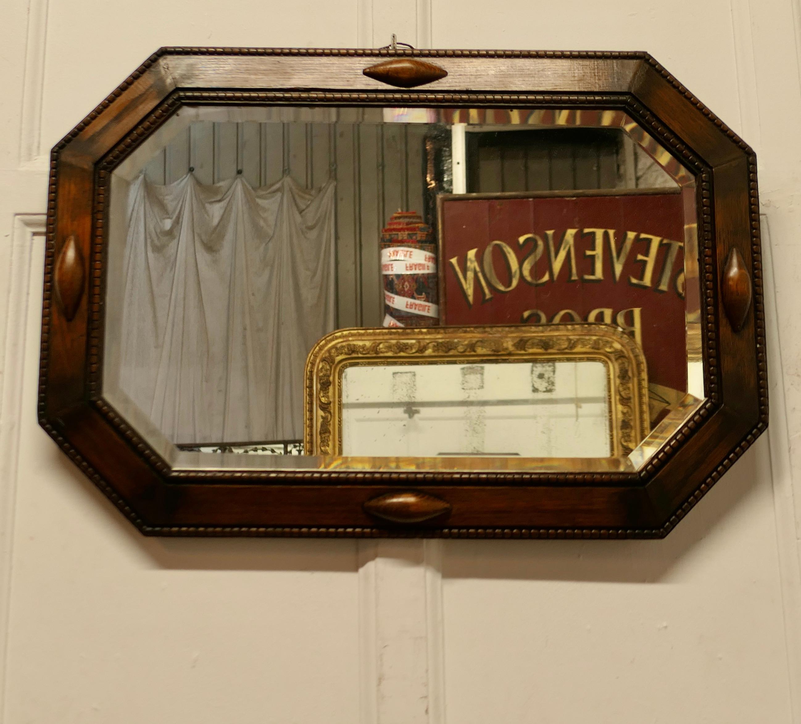 Long Art Deco Octagonal Oak Mirror   In Good Condition For Sale In Chillerton, Isle of Wight