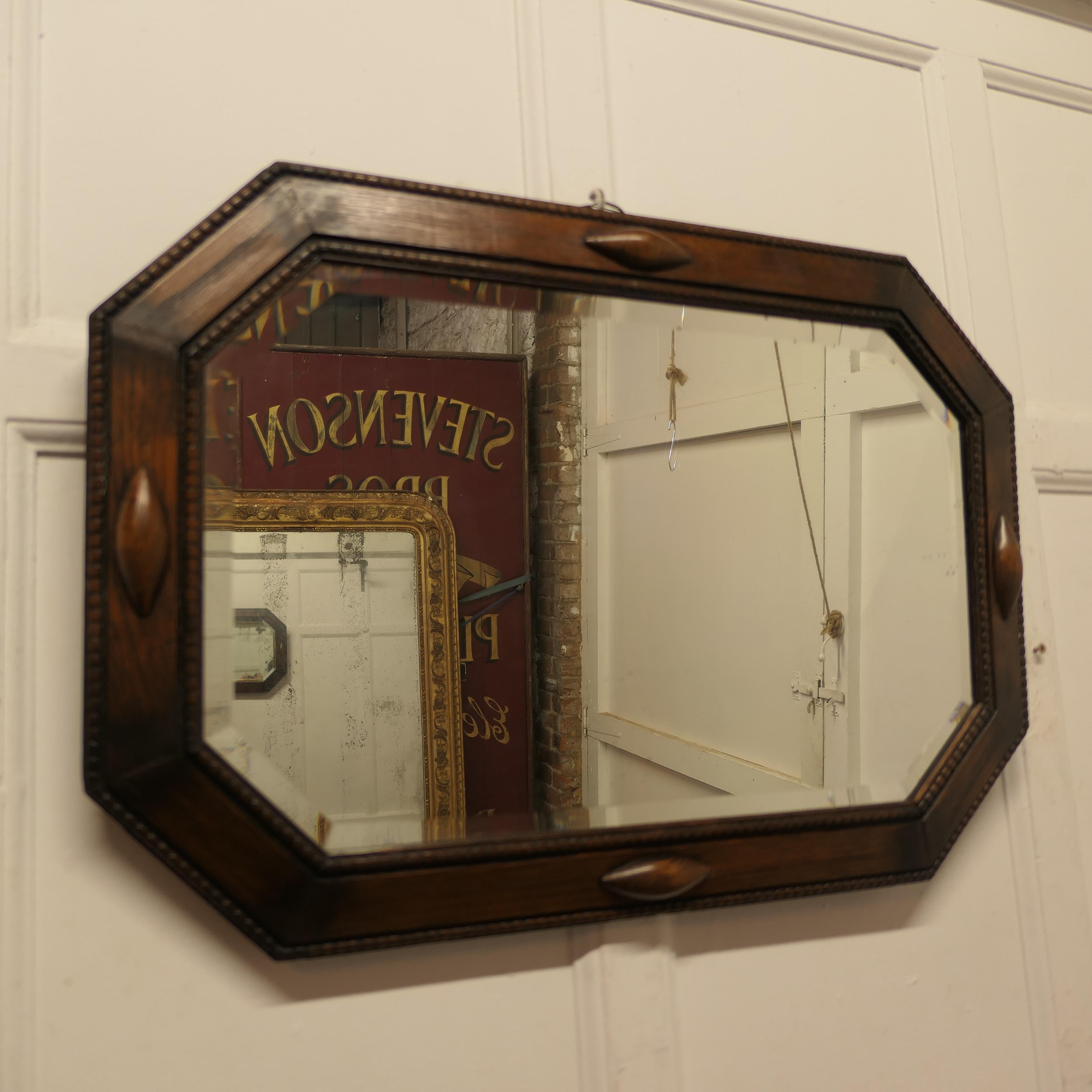 Long Art Deco Octagonal Oak Mirror   For Sale 1