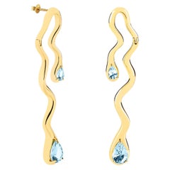 Boucles d'oreilles longues et articulées en or 18 carats et aigue-marine de 3,76 carats