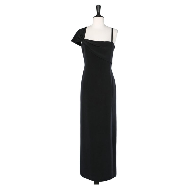 Long asymmetrical black crpe dress Bill Blass For Sale at 1stDibs
