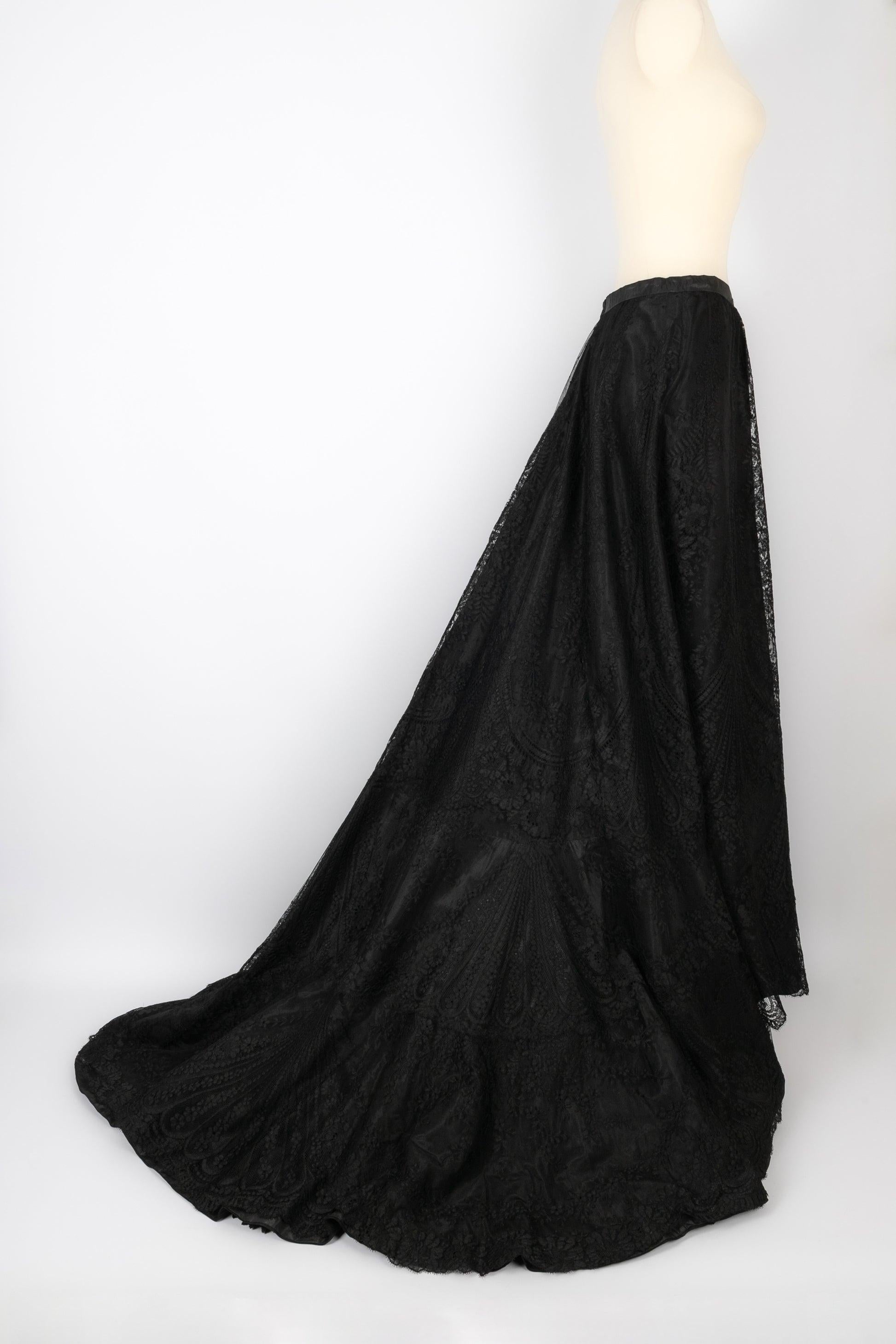 Women's Long Asymmetrical Black Lace Skirt For Sale