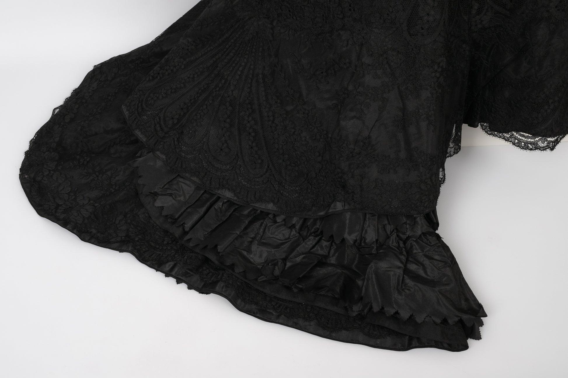 Long Asymmetrical Black Lace Skirt For Sale 1