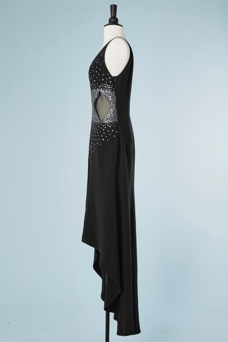 Long asymmetrical evening dress with sequin embroideries and tulle Gai Mattiolo In New Condition For Sale In Saint-Ouen-Sur-Seine, FR