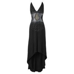 Langes asymmetrisches Abendkleid mit Paillettenstickereien und Tüll Gai Mattiolo
