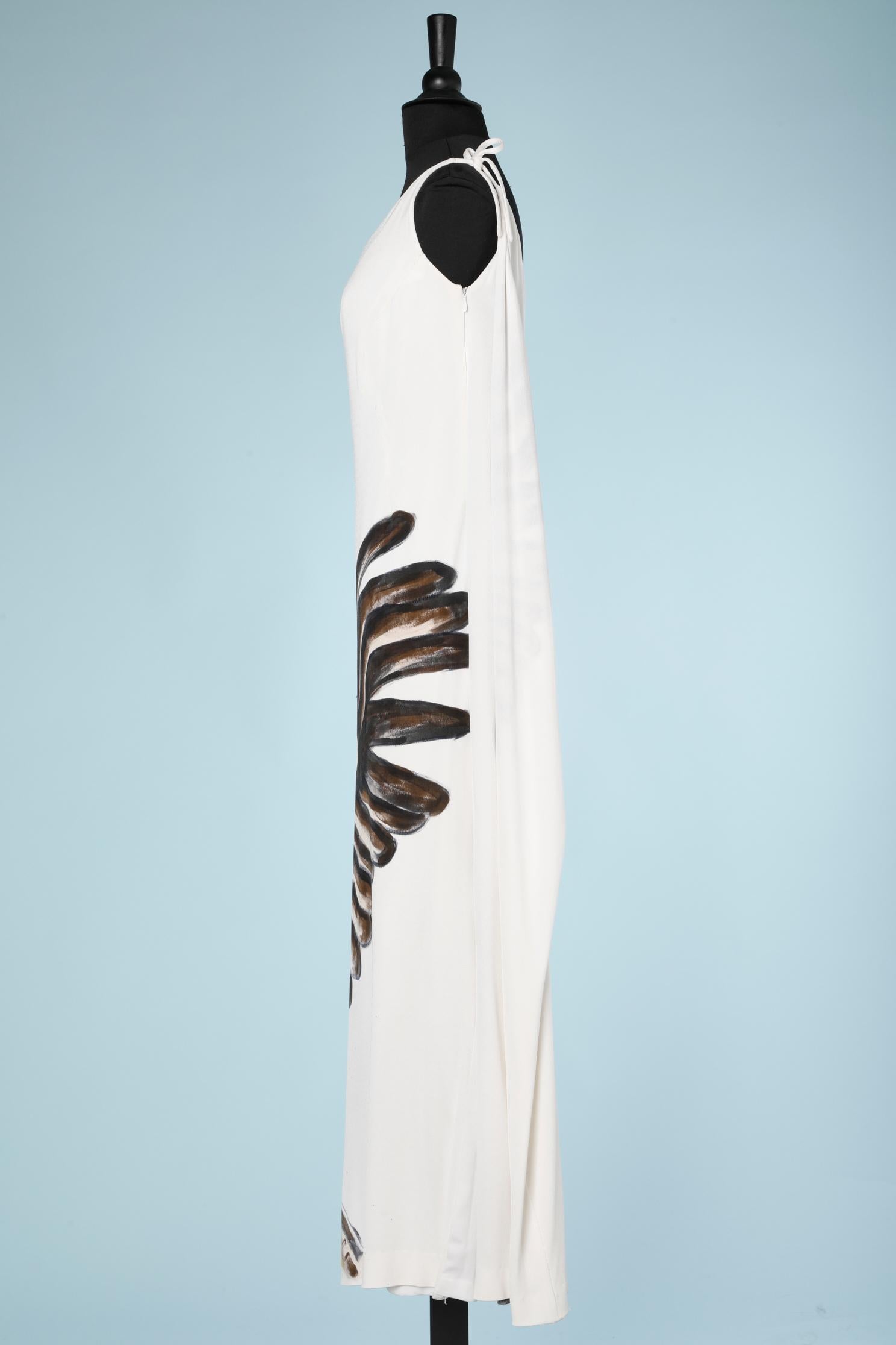Long asymmetrical jersey dress with an hand-painted eagle Jordan Couture In Good Condition For Sale In Saint-Ouen-Sur-Seine, FR