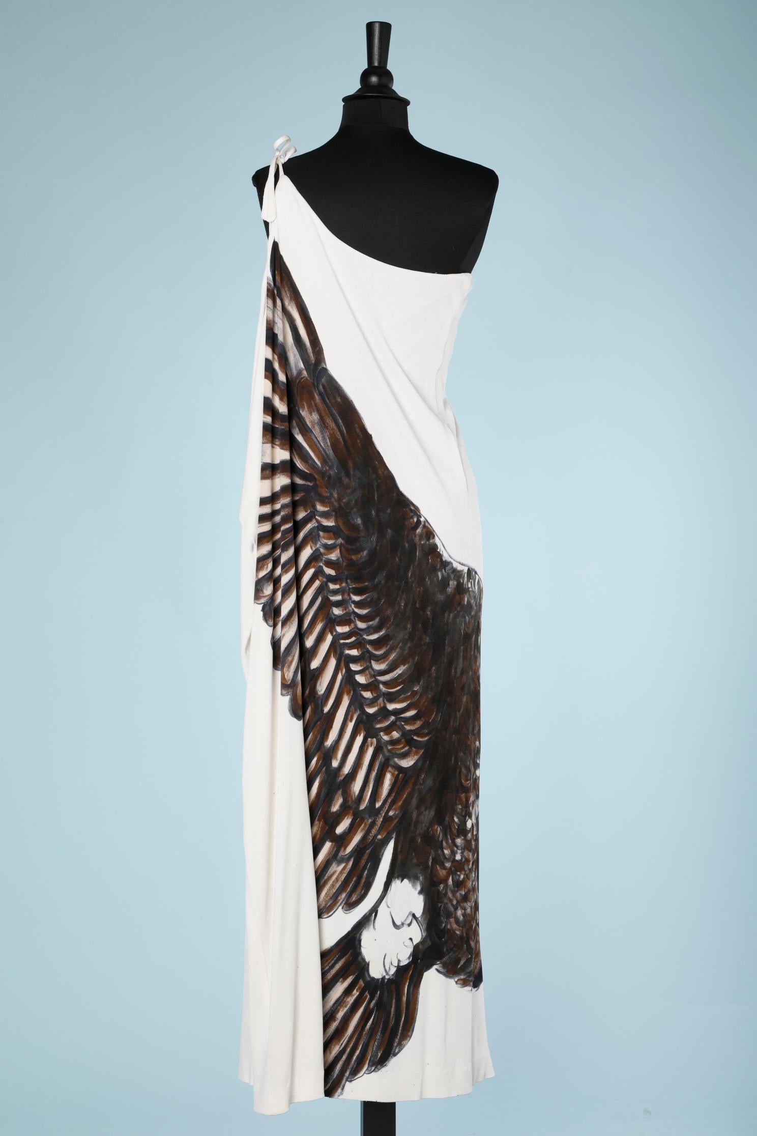 Women's Long asymmetrical jersey dress with an hand-painted eagle Jordan Couture For Sale