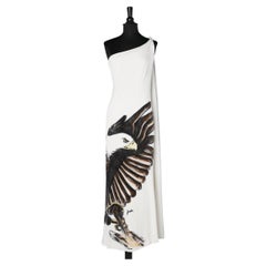 Vintage Long asymmetrical jersey dress with an hand-painted eagle Jordan Couture