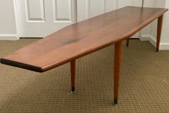 Long Asymmetrical Sculptural Danish Style Wood Coffee Table, Mid-Century Modern