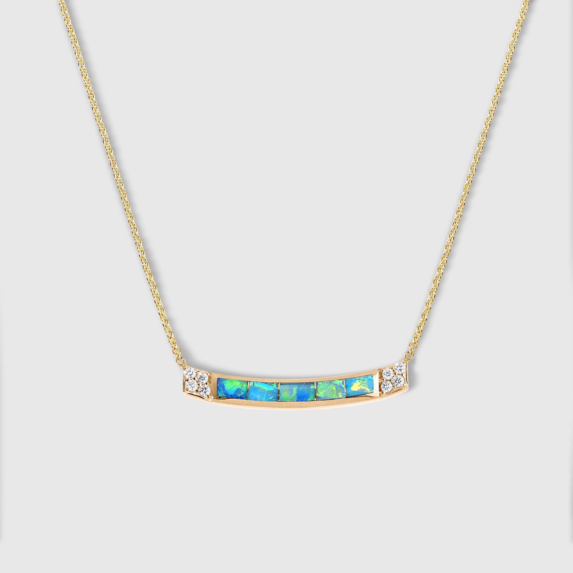 Long Bar, Australian Opal Inlay Necklace with Diamonds, 16