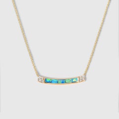 Long Bar, Australian Opal Inlay Necklace with Diamonds, 14kt Yellow Gold, by Kab