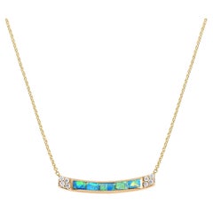 Long Bar, Australian Opal Inlay Necklace with Diamonds, 14kt Yellow Gold, by Kab