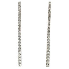 Long Bar Motif Diamond Drop Earrings 0.97 Carats 18 Karat White Gold 3.8 Grams