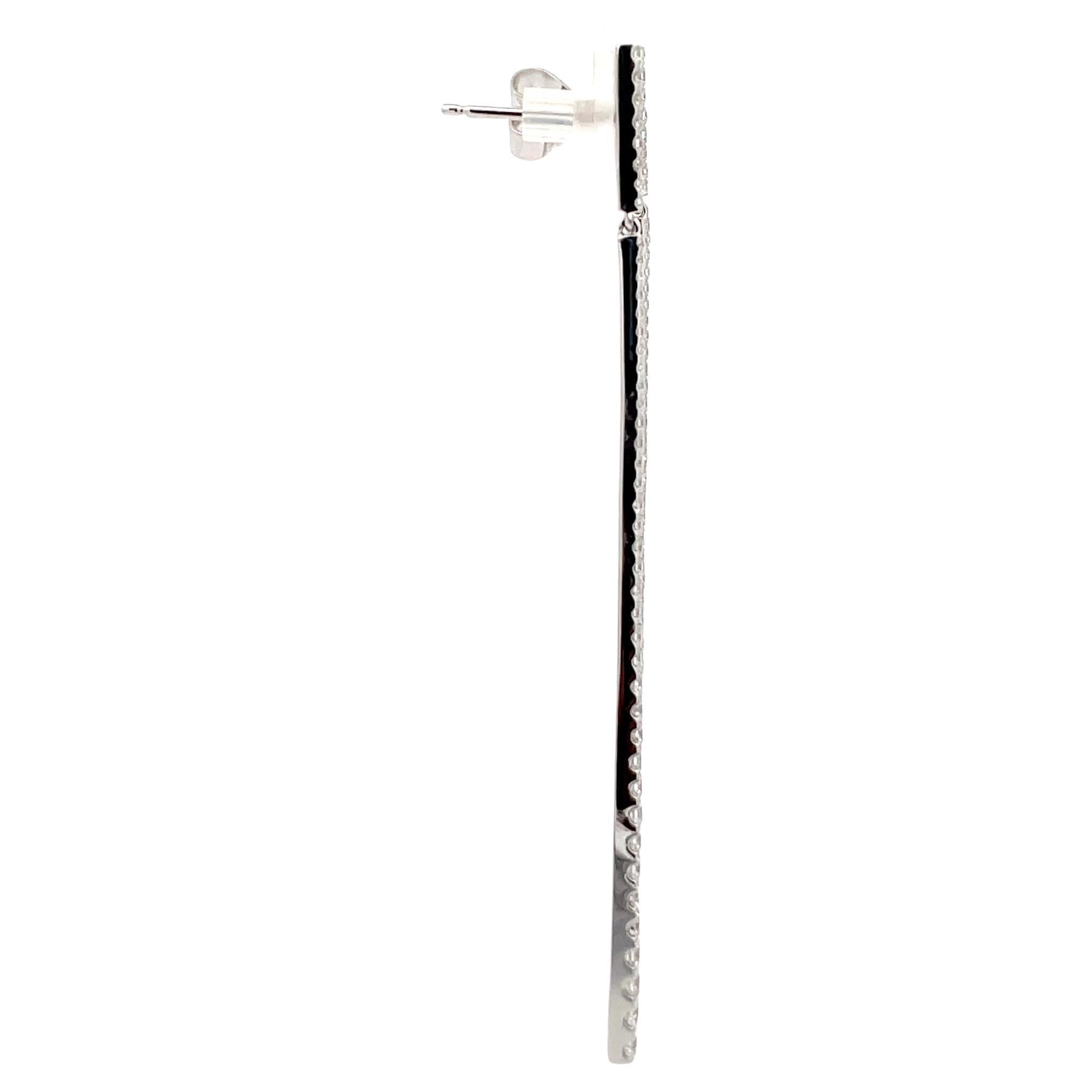 Contemporary Long Bar Motif Diamond Drop Earrings 0.97 Carats 18 Karat White Gold 3.8 Grams For Sale