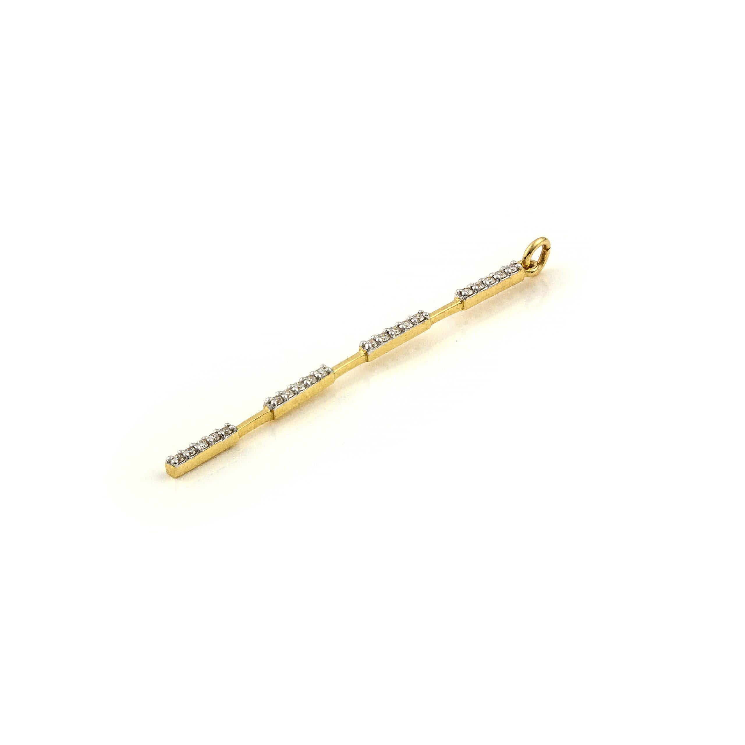 Recycled 14K Yellow Gold

Diamonds Approx. 0.2 ct

Bar Length: 5 cm/ 1.96 inches

The pendant is sold WITHOUT a chain.

Long Bar Pendant in Yellow Gold and Diamonds

This collection combines the simplicity of the single piece with the opulence of