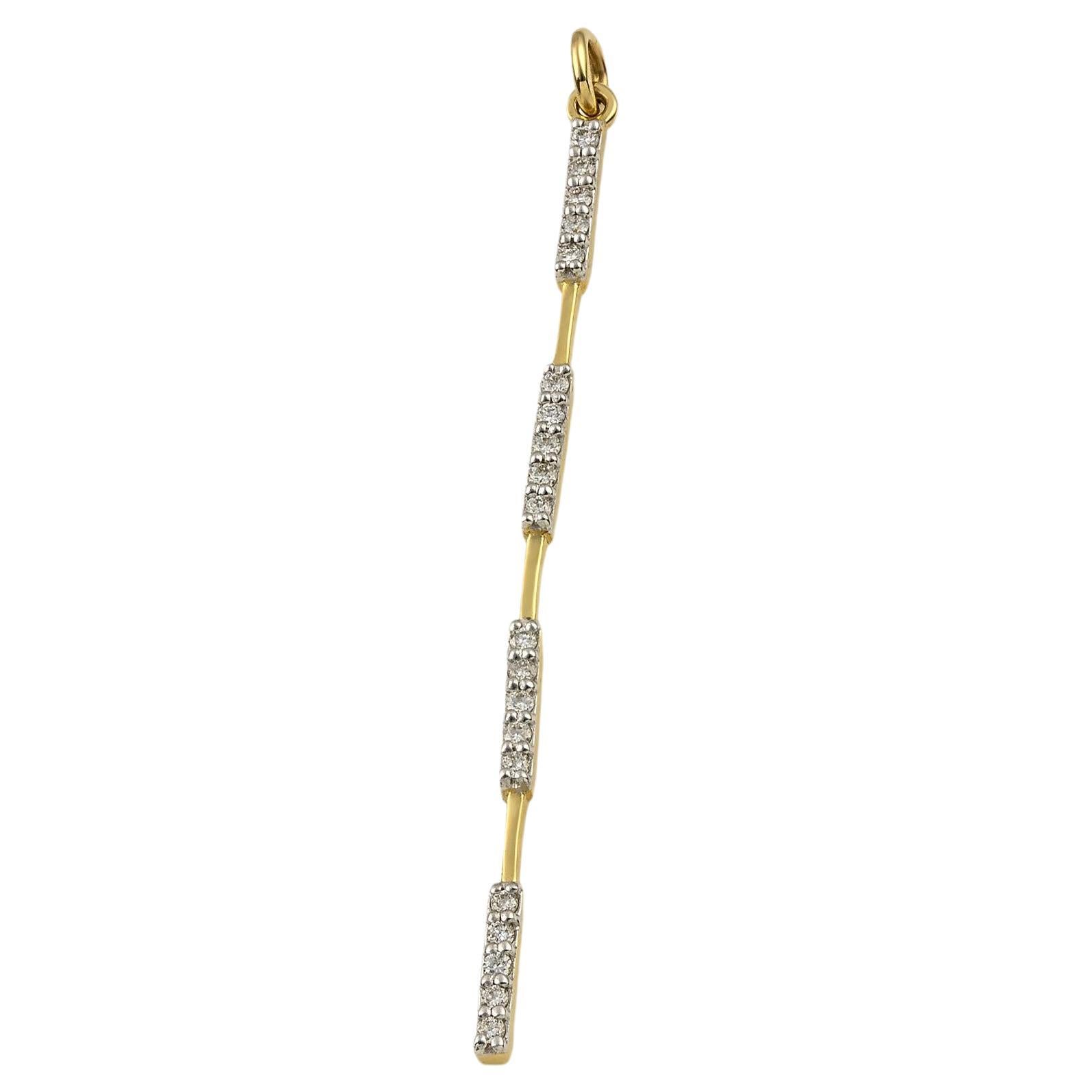 Long Bar Pendant in Yellow Gold and Diamonds For Sale