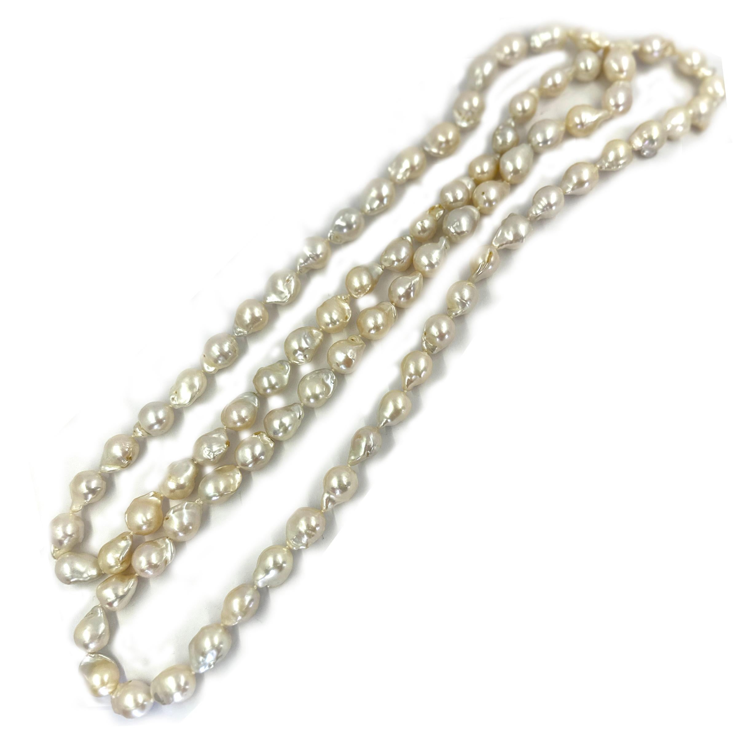 Strand of 80 Baroque Cultured Saltwater Pearls Measuring 48 Inches Long. Average Size is 11mm Each.