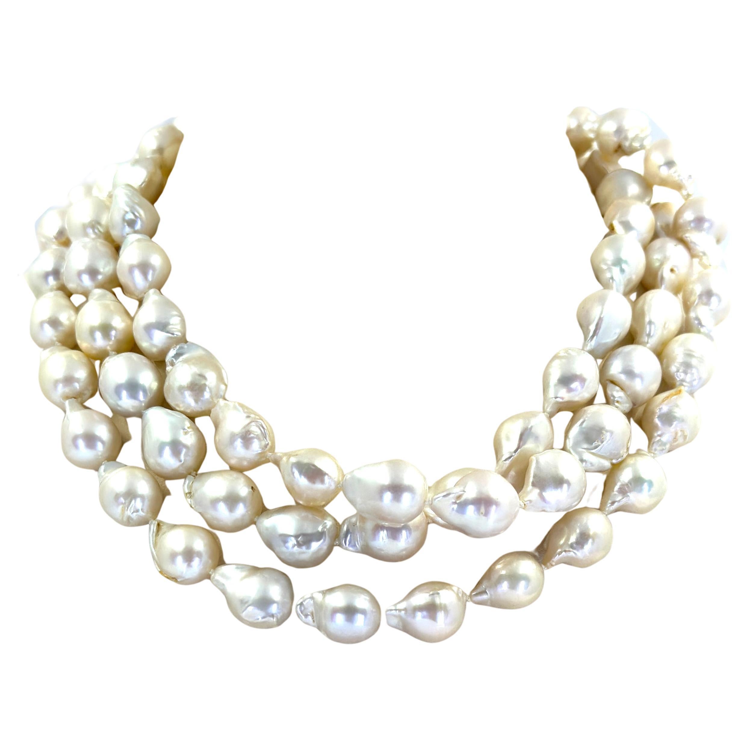 Long Baroque Pearl Necklace For Sale