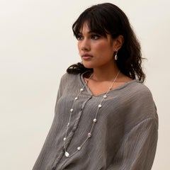 Long Baroque Pearl & Pebble Necklace In Sterling Silver
