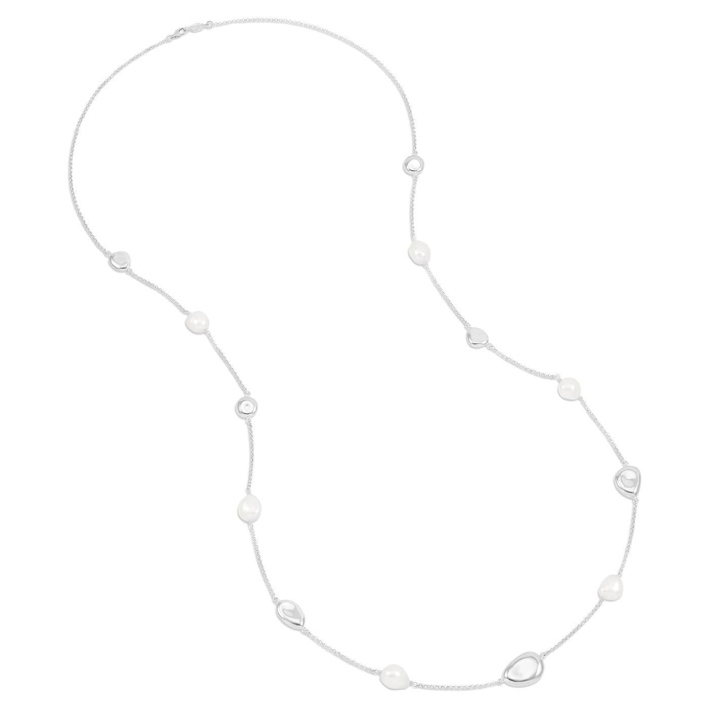 Lange barocke Perlen- & Kieselstein-Halskette aus Sterling Silber im Angebot