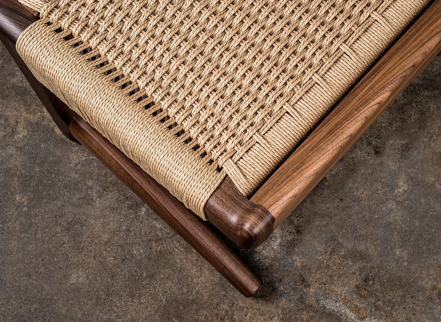 Long Bench, Cantilever, Mid-Century Style, Custom, Danish Cord, Woven, Hardwood 3