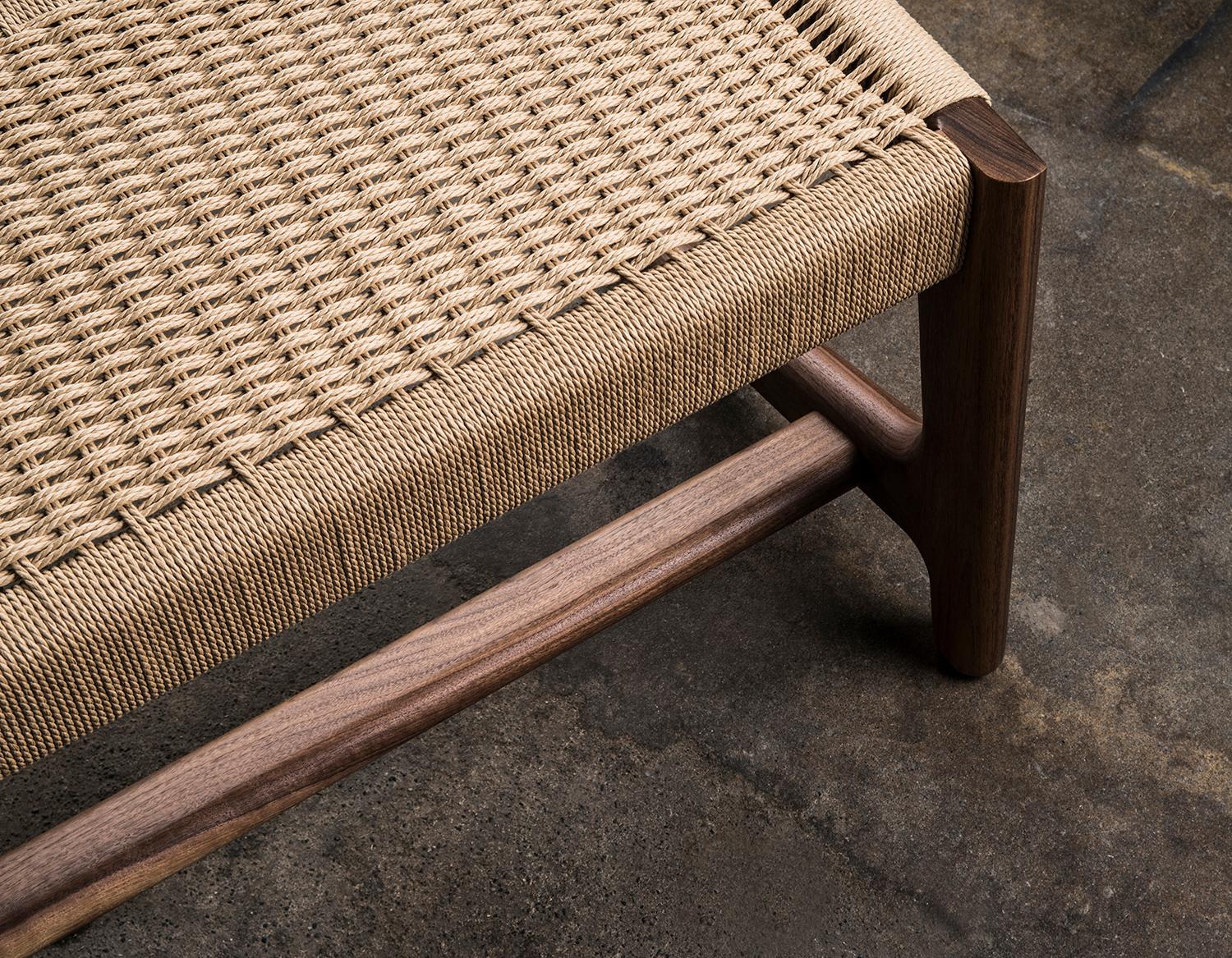 Long Bench, Cantilever, Mid-Century Style, Custom, Danish Cord, Woven, Hardwood 1