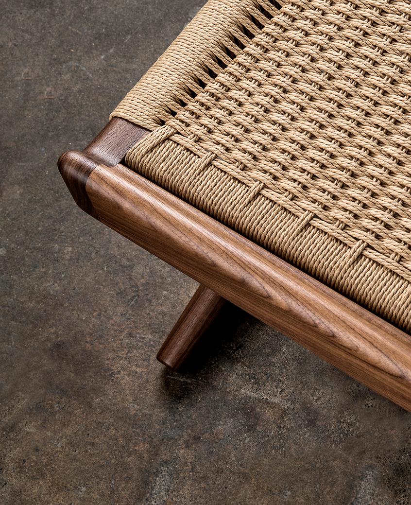 Long Bench, Cantilever, Mid-Century Style, Custom, Danish Cord, Woven, Hardwood 2